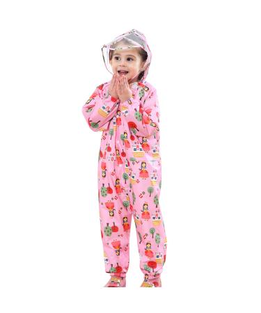 De feuilles Kids Button Rain Suit All-in-one Waterproof Puddle Suits Hooded Raincoat Jumpsuit 2-3 Years Pink Trees