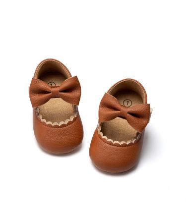 CENCIRILY Baby Girl Mary Jane Shoes Anti-Slip First Walking Bowknot Soft Sole Princess Wedding Dress Flats for 0-18 Month 6-12 Months A07 Brown