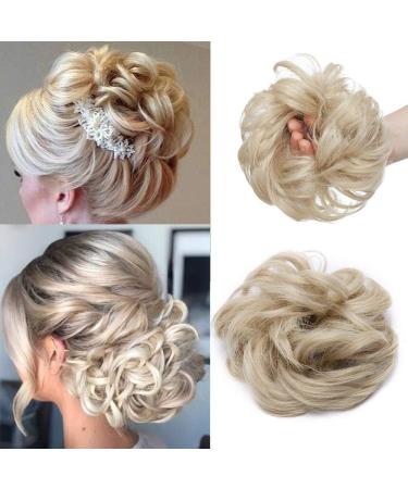 Synthetic Hair Bun Extensions Messy Curly Hair Scrunchies Hairpieces Updo Donut Hairpieces for Women -Bleach Blond & Bleach White 35 g Bleach Blond & Bleach White - Buy Online on GoSupps.com