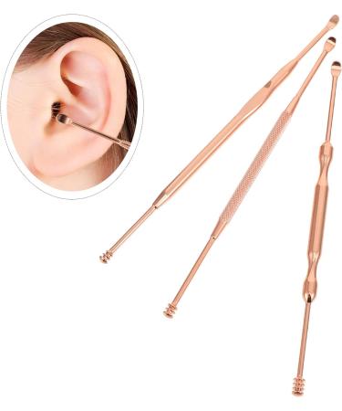 3pcs Stainless Steel Earwax Removal Kit - Rose Gold Ear Cleaning Tools for Adults, Double-Ended Ear Curettes and Massage Spoons - Buy Online on GoSupps.com