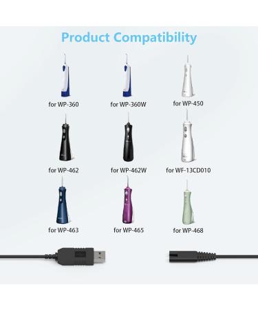 Water Flosser Travel USB Charging Cable for Waterpik WP360 WP462 WP462W WP450 WP468 WP360W WP450W WF-13 WF-10 WP-100 Series Cordless Pearl Water Tooth Flosser Replacement Cord 3V 100mA 4.9FT/ 1.5M - Buy Online on GoSupps.com