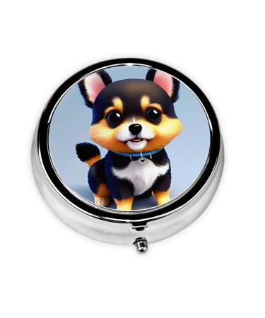 Card Love Fancy Puppyround Pill Box 3 Compartment Round Pill Box Organizer * Portable Travel Pill Box for Traveling. Black