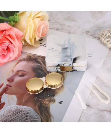 Rankomu Portable Contact Lens Case - Marble Mirror Square Design & Golden Color | International Shipping Available - Buy Online on GoSupps.com