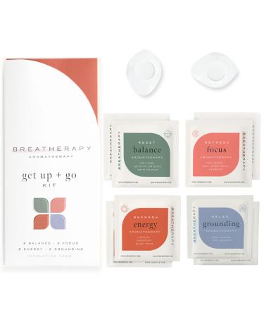 Breatherapy Get Up + Go Kit - Pure Essential Oil Aromatherapy InhalationTabs 8-Pack (2 Each: Energy Focus Balance Grounding)