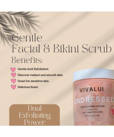 Vivalui Undressed Exfoliating Facial Scrub with Lactic Acid - Gentle Daily Exfoliator for Clear Smooth Hydrated Skin | 2oz & 8oz - Buy Online on GoSupps.com