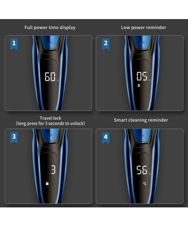 Rotary Electric Razor for Men with Pop-up Trimmer, LCD Display, Rechargeable Cordless & Waterproof - Blue - Buy Online on GoSupps.com