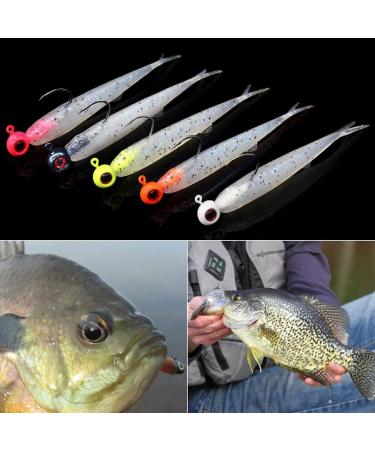 Crappie-Baits- Plastics-Jig-Heads-Kit-Minnow-Fishing-Lures-for Crappie- Panfish-Bluegill-20Piece Kit - 15 Bodies- 5 Crappie Jig Heads #10 Disco  Violet