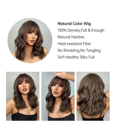 EMMOR Short Curly Wavy Bob Wig with Bangs - Brown | Shoulder Length Synthetic Heat Resistant Wig for Women - Buy Online on GoSupps.com