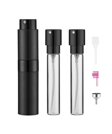 Owlyee Perfume Atomizer (8ML) Travel Cologne Spray Bottle, Mini Empty Sprayer Dispenser for Fragrance Sample to Women and Men (Black, 1 Case with 3 Glass Refills) 8ml(1pcs) Black-2