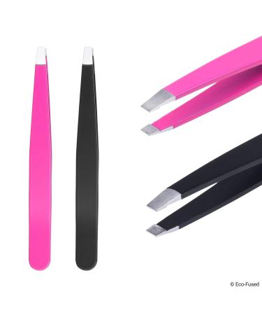 Tweezers - 2 Sets - Slant/Pointed/Flat - High Precision - Pluck Eyebrows  Apply Fake Eyelashes  Remove Facial/Body/Ingrown Hair - Essential Beauty & Personal Care Tool - Pink and Black