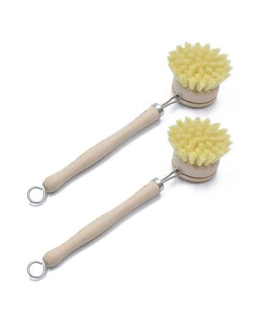 Wooden Pots Washing Brush with Long Handle Kitchen Dishes Cast Iron Pots Pans Scrubber Cleaning Tool Household Accessory Cleaning Brush