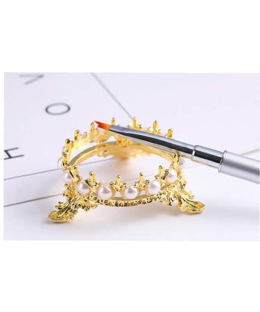 Elegant Crown Pen Holder with Pearl Nails Art Design | DIY Manicure Brush Stand for Nail Sculpture & Drawing - Gold - Buy Online on GoSupps.com