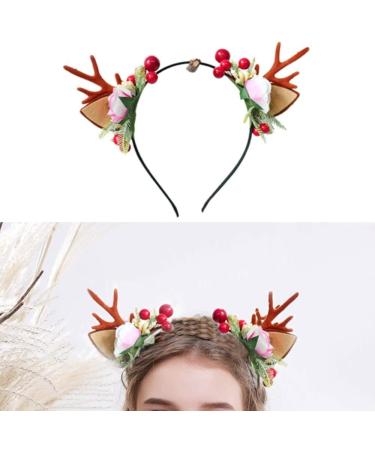 Flower Headband Flower Antlers Hairband Elk Deer Animal Horns Hair Band Hair Hoop Headwear Halloween Christmas Hair Accessories Photography Props for Women Girls - Buy Online on GoSupps.com