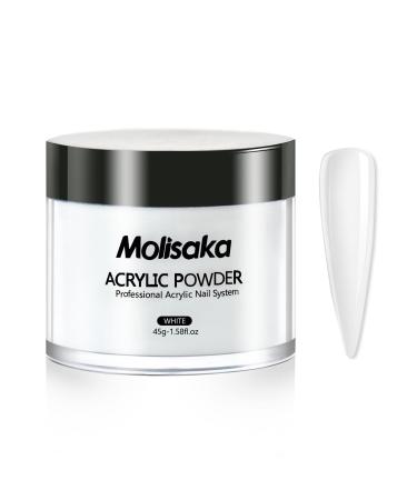 Molisaka White Acrylic Powder for Nails, Professional Acrylic Nail Powder, Lasting Acrylic Powder for Extension French Nail Art, Acrylic Nail Supplies Sets for Nails Beginners or Salon (1.58oz)