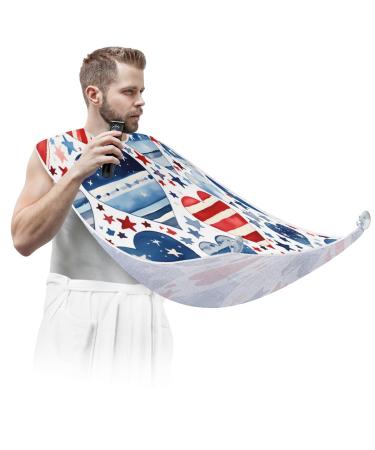 American Independence Day Heart Beard Bib Apron Beard Hair Catcher for Men Shaving Fathers Day Anniversary Christmas Gifts for Dad Husband Beard Bib with 2 Suction Cups