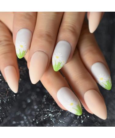 Daisy Nail Art Medium Stiletto Matte Green - 24pcs | International Shipping Available - Buy Online on GoSupps.com
