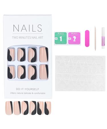 24 Pcs Short Coffin Press On Nails - Black Graffiti Acrylic Fake Nails with Glue for Women & Girls - Buy Online on GoSupps.com