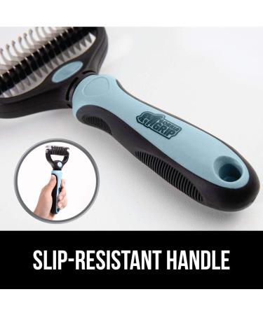 Stainless Steel Pet Grooming Rake with Comfort Handle - Dematting and Deshedding Dog Brush - Prevent Mats and Tangles - 2 Sided Comb for Cats and Dogs - Blue - Buy Online on GoSupps.com