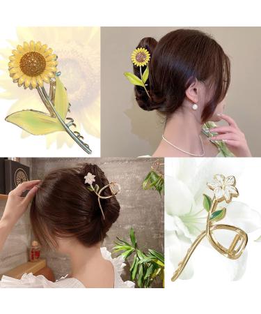 6 Pcs Sunflower & Tulip Metal Hair Clips - Large Floral Hair Accessories for International Shipping - Buy Online on GoSupps.com