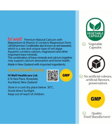 Hi Well Premium Natural Calcium + Magnesium & Vitamin D - 120 Vegetarian Capsules - Buy Online on GoSupps.com