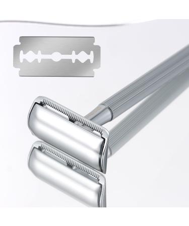 Eco-Friendly Safety Razor for Men - Zero Waste Metal Razor with 10 Blades | Chrome Silver Design - Buy Online on GoSupps.com