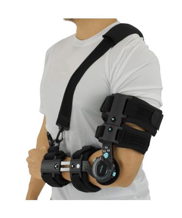 Vive Hinged ROM Elbow Brace (Fits Left) - Range of Motion Support Sling Stabilizer for Dislocated Arm - Adjustable Splint & Shoulder Strap - Post Tendon Injury & Surgery Pain Relief Recovery