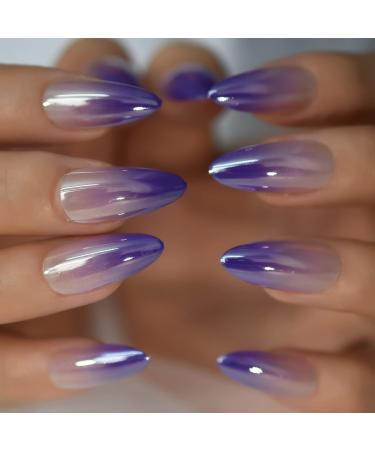 24 Medium Almond Shimmering Ombr Artificial Fingernails - Translucent High Gloss for Women & Girls | Perfect for Dates & Parties - Buy Online on GoSupps.com