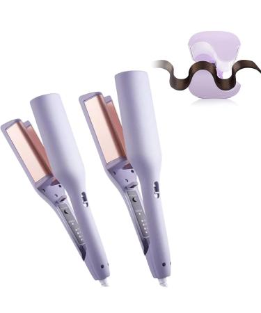 French Wave Curling Iron - Rommantic Water Ripple Egg Roll French V Curling Wand 32mm Adjustable Temperature Hair Curler (2 PCS - A)