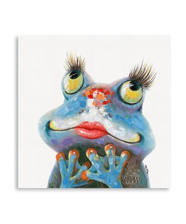 Yidepot Frog Pictures Wall Decor Print: Feminine Red Lips Long Eyelash Frog Desk Paintings for Living Room Decor for Women Modern Farmhouse-Decor for the Home with Frame and Ready to Hang (50x50CM) 50x50CM Feminine Frog