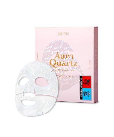 PETITFEE Aura Quartz Hydrogel Face Mask Crystal Rose 30g*5ea - Rose Facial Mask for Radiant Skin with Pearl Protein Collagen Hyaluronic Acid Brighten & Supple Face Hydrating Soothing Skin