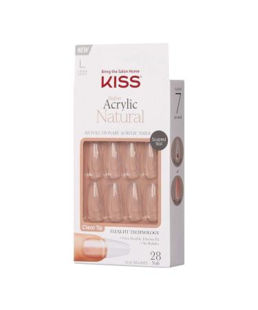 KISS Salon Acrylic Natural Nails Clear Tip Long | DIY Manicure Kit with Pink Gel Glue | 28 Nails in 14 Sizes - Buy Online on GoSupps.com