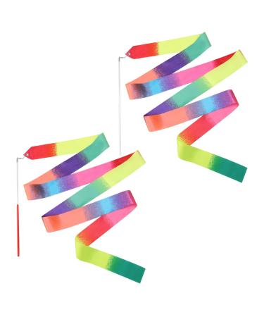 KINBOM 2pcs Ribbons for Gymnastics, 78.7 inch Dance Ribbon Long Ribbon Streamers Gymnastics Streamers for Kids Artistic Dancing Training Party, with Ribbon Dancer Wand multi-color
