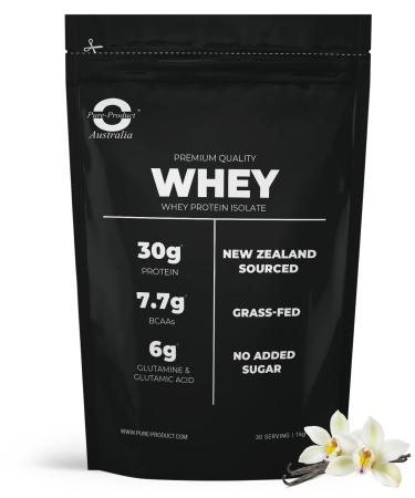 Pure Product Australia 100% Whey Isolate Protein Powder - Fast Absorbing - NonGMO - Easy Digesting- Grass fed - NZ Protein - 30g Protein per Serve - Vanilla 1kg (2.2 lbs)