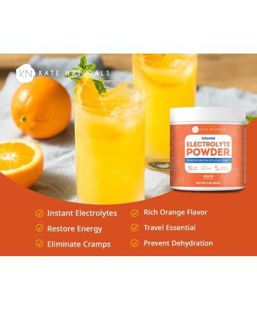Kate Naturals Orange Electrolytes Powder 4oz - Vegan Instant Electrolytes for Energy, Hydration, and Cramp Relief - Non-GMO, Keto-Friendly, Zero Sugar - Buy Online on GoSupps.com