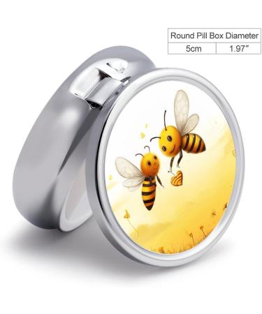 Round Bee Love Honey Print Pill Box - 3 Compartment Portable Pill Organizer - Decorative Metal Pocket Pill Case - Buy Online on GoSupps.com