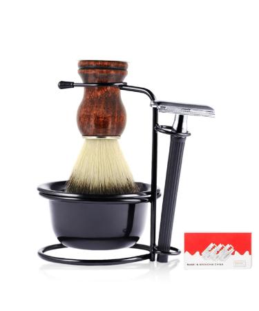 Danweix safety razor brush set for men razor set with manual razor + stand + razor brush + shaving bowl + 10 re-filling blades gift set - Buy Online on GoSupps.com