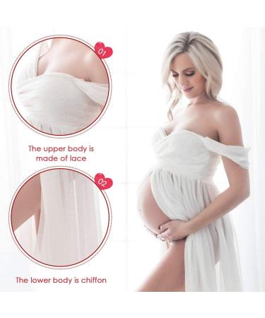 FEOYA Maxi Maternity Dress - White Chiffon Lace Gown for Pregnant Women Photography - Buy Online on GoSupps.com