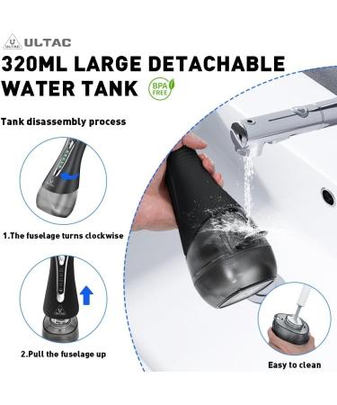 Water Dental Flosser with 7 Tips - Portable Rechargeable Oral Irrigator | IPX7 Waterproof 4 Modes | Travel-Friendly 320ml Tank - Black - Buy Online on GoSupps.com