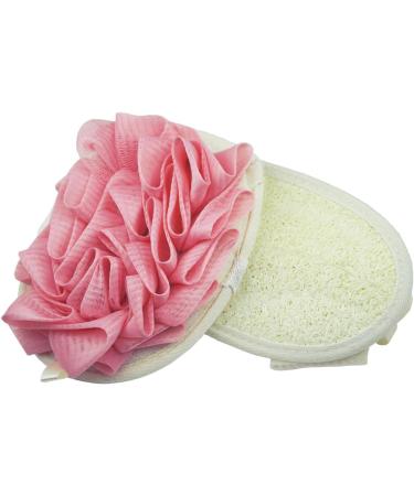 Double-Sided Natural Loofah Exfoliating Body Scrubber & Mesh Pouf Set - 2 Piece Bath Sponges in White/Pink for Shower - Buy Online on GoSupps.com
