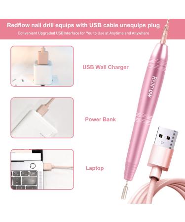 RedFlow Electric Nail Drill Kit - Professional Nail File Exfoliating Machine with 6 Bits and 50 Sanding Bands - Pink Nail Drill Set - Buy Online on GoSupps.com