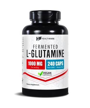 HealthFare L Glutamine 1000mg | 240 Vegan Capsules | Extra Strength Amino Acid Supplement | Supports Digestive Balance Nutrient Absorption & Muscle Recovery | Non-GMO Gluten-Free | Made in USA