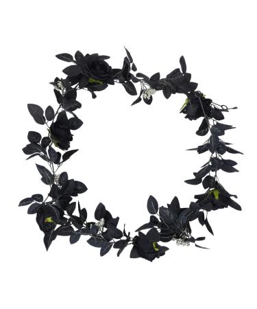 Zerodeko 4 Pcs Black Rose Vine Black Floral Garland Green Home Decor Silk Rose Garland Goblincore Room Decor Artificial Flower Garland Artificial Rattan Silk Flower Household