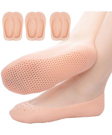 JEWYOCO Moisturizing Socks 3 Pairs Soft Breathable Spa Repairing and Softening Dry Cracked Feet Skins Ventilate style Beige Size 5-9