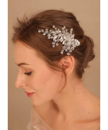 Deniferymakeup Blue Crystal Bride Wedding Hair Comb Silver Crystal Hair Comb Clip Bridal Hair Accessories Rhinestone Hair Clip for Women and Girls (White)
