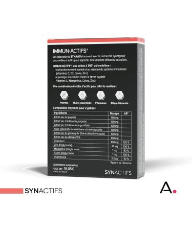 ARAGAN - Synactives - Immunactive - Adult Immune Defense Dietary Supplement - Echinacea Vitamin C Propolis and Ravintsara - 30 capsules - 15 days to 1 month taken - Made in France - Buy Online on GoSupps.com