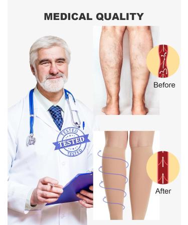 Medical Compression Stockings for Men & Women - 2 Pairs 20-30 mmHg Calf Support for Varicose Veins & Edema - Ideal for Travel & Sports Beige - Buy Online on GoSupps.com