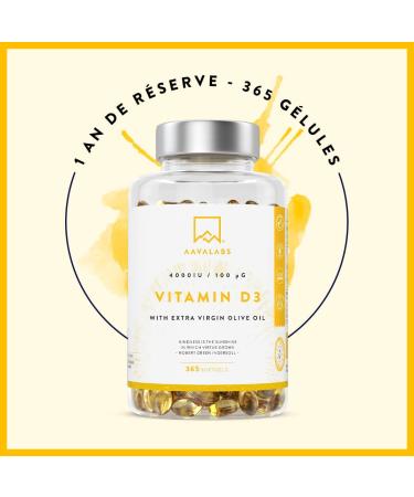 Vitamine D3 4000 UI - Vitamine D avec Huile d Olive Extra Vierge pour Absorption Optimale - Vitamines sans OGM sans Gluten et Lactose pour les Fonctions Osseuse Musculaire Immunitaire - 365 G lules - Buy Online on GoSupps.com