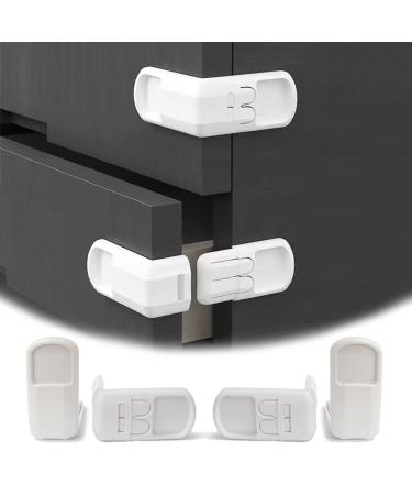DHinkyoung 4 Pcs Safe Cupboard Locks Update Child Proof Drawer Locks Dual-Button Baby Proofing Corner Locks with Strong Adhesive for Cabinet Cupboard Drawer Refrigerator Oven Trash Toilet