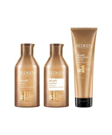 Redken All Soft Shampoo 300ml, Conditioner 300ml and Heavy Cream 250ml