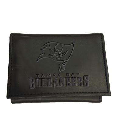 Team Sports America NFL Tampa Bay Buccaneers Black Wallet | Tri-Fold | Officially Licensed Stamped Logo | Made of Leather | Money and Card Organizer | Gift Box Included